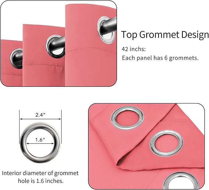 Easy-Going Blackout Curtains for Bedroom, Solid Thermal Insulated Grommet and Noise Reduction Window Drapes, Room Darkening Curtains for Living Room, 2 Panels(42x72 in, Pink)