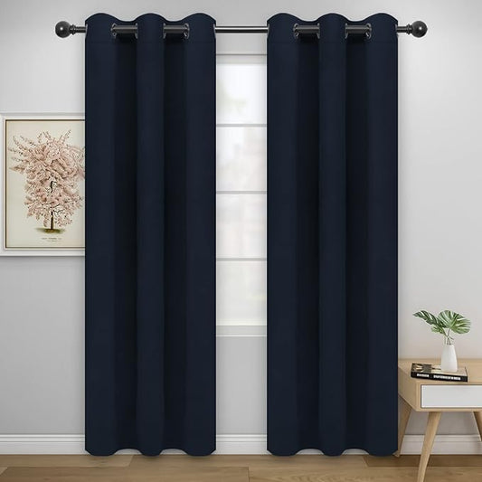 Easy-Going Blackout Curtains for Bedroom, Solid Thermal Insulated Grommet and Noise Reduction Window Drapes, Room Darkening Curtains for Living Room, 2 Panels(46x84 in, Navy)
