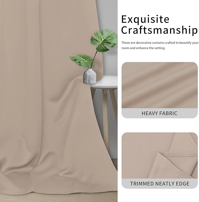 Easy-Going Blackout Curtains for Bedroom, Solid Thermal Insulated Grommet and Noise Reduction Window Drapes, Room Darkening Curtains for Living Room, 2 Panels(42x84 in, Beige)