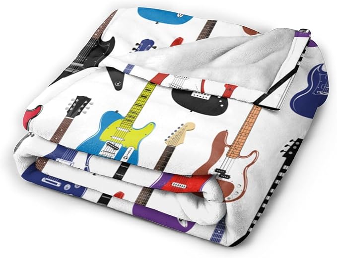 Electric Guitars Pattern Throw Blanket Music Soft Fleece Blanket Men Women Gift for Kids Boys Girls for Party Couch Sofa Bed Deco Blankets 80x60 Inch