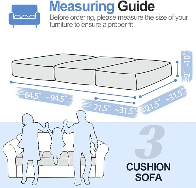 Couch Cushion Covers Individual Large Super Stretch Chenille (Softer Version) Sofa Cushion Covers, Couch Seat Covers Couch Slipcovers Furniture Protector (3 Piece, Light Grey)