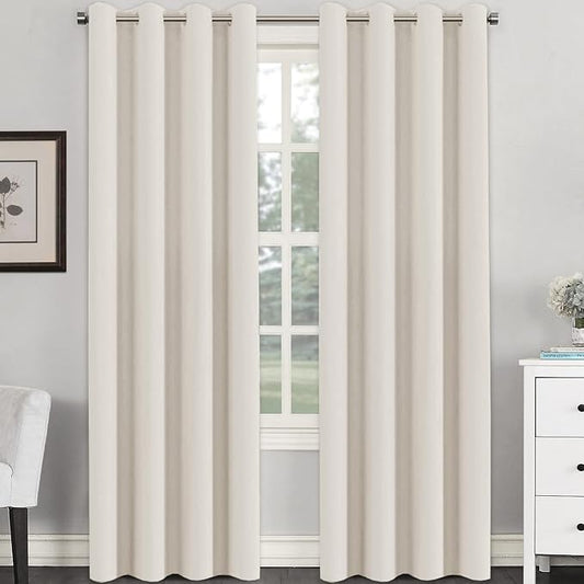 H.VERSAILTEX Room Darkening Curtains for Living Room Light Reducing Thermal Insulated Window Treatment Panels/Drapes Grommet Top 2 Panels (Ivory - 52 x 84 Inches)