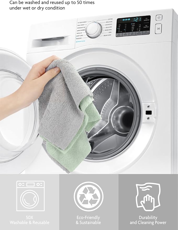 Fantasticlean Microfiber Cleaning Cloth Roll -75 Pack, Tear Away Microfiber Towels, 12" x 12", Reusable, Washable, Scratch Free, Ultra Absorbent Dish Rags for Car, Home, Garage or Shop (Moss Green)