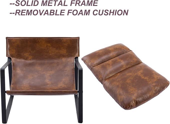 DUOMAY Mid-Century Accent Chair Armchair, Comfy PU Leather Leisure Chair Lazy Chair with Metal Leg for Living Room Bedroom Office Apartment, Brown