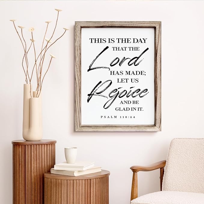 Christian Wooden Wall Sign, Front Door Signs Decor, Home Decor for Porch, Framed Wall Plaque Sign 15 * 11.5 inches, Housewarming Gift, This is the Day that the Lord had Made