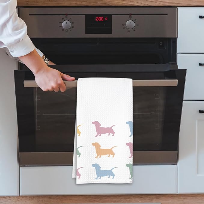 Dachshund Kitchen Towel, Waffle Weave Microfiber Wiener Dog Hand Towel, for Women, Dachshund Decor Accent for Bathroom or Kitchen