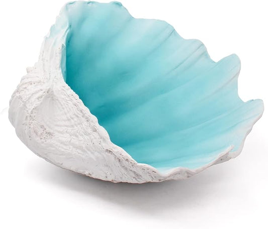 Extra Large Clam Shells Decorative Bowl-Turquoise Sea Shells Decorative Storage Bowls for Coastal Beach theme house table centerpiece decorations & Nautical decorations for coffee table -12.4"-1PC