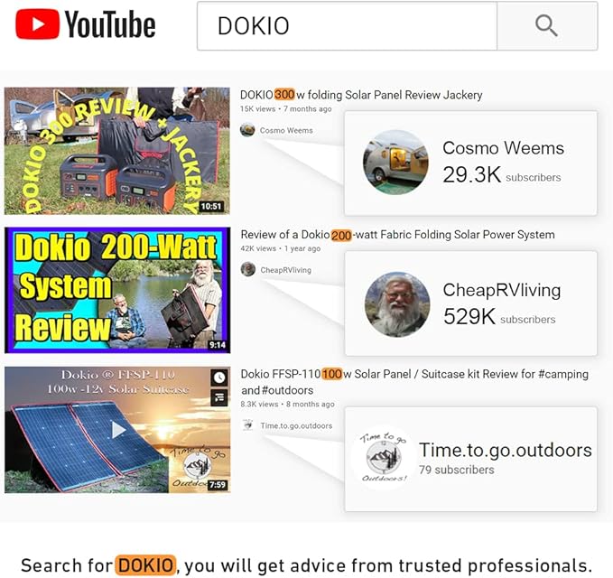 DOKIO 300W Portable Foldable Solar Panel Kit (21x40in, 17lb), with Separate Controller and Dual USB, Monocrystalline Charger for 12V Batteries, Power Stations, RV Camping Emergency Use