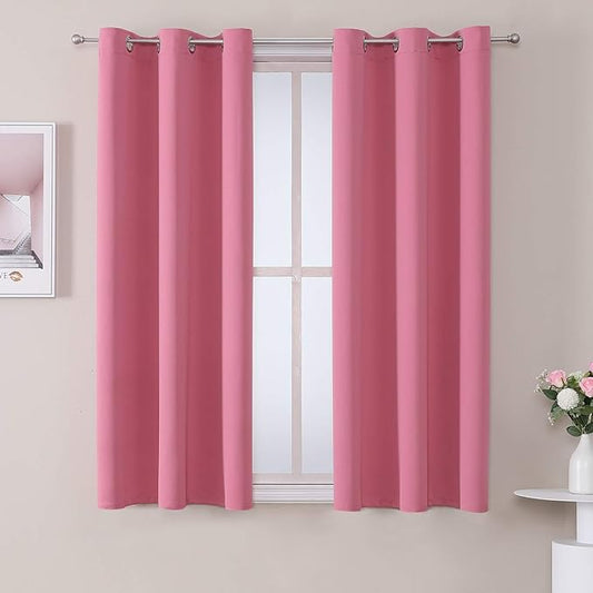 ChrisDowa Small Window Curtains 40 inches Long for Bedroom - Grommet Short Thermal Insulated Room Darkening Curtains for Kitchen (2 Panels, Pink, 29 x 40 Inch)