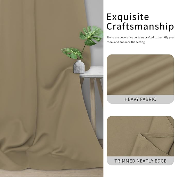 Easy-Going Blackout Curtains for Bedroom, Solid Thermal Insulated Grommet and Noise Reduction Window Drapes, Room Darkening Curtains for Living Room, 2 Panels(42x72 in, Tan)