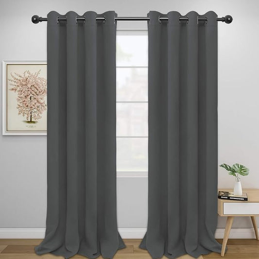 Easy-Going Blackout Curtains for Bedroom, Solid Thermal Insulated Grommet and Noise Reduction Window Drapes, Room Darkening Curtains for Living Room, 2 Panels (52x108 in,Gray)