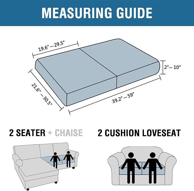 H.VERSAILTEX Super Stretch Individual Seat Cushion Covers Sofa Covers Couch Cushion Covers Slipcover Sets Thick Jacquard Textured Twill Fabric (2 Piece Medium Sofa Cushion Covers, Island Fossi)