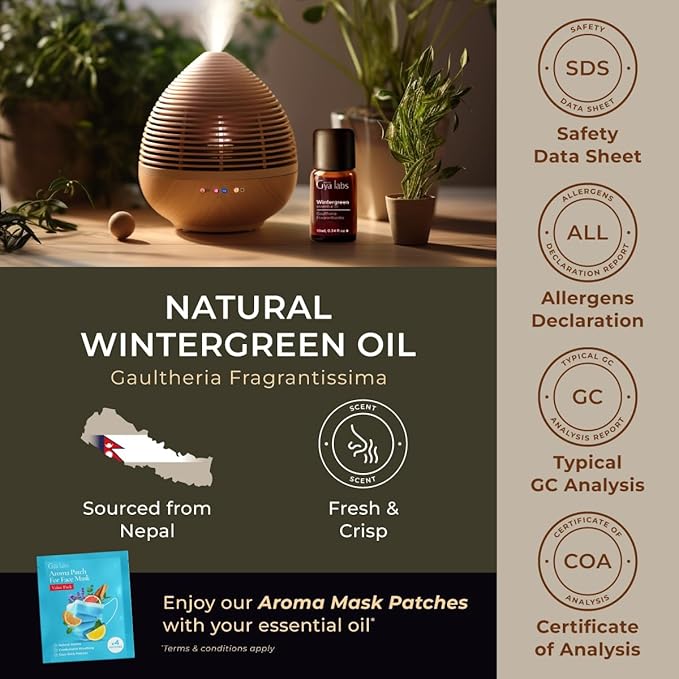 Gya Labs Wintergreen Essential Oil for Diffuser - 0.34 Fl Oz - 100% Pure Natural Wintergreen Oil for Skin, Hair, Massage & Candle Making Scent