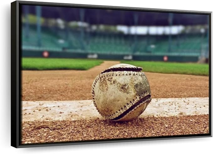 ElephantStock Baseball In Stadium Wall Art - Horizontal Framed Canvas - 1-Piece Living Room Wall Decor - Car Photography Canvas Print - Brown and Beige Decor for Wall - 13" X 9"