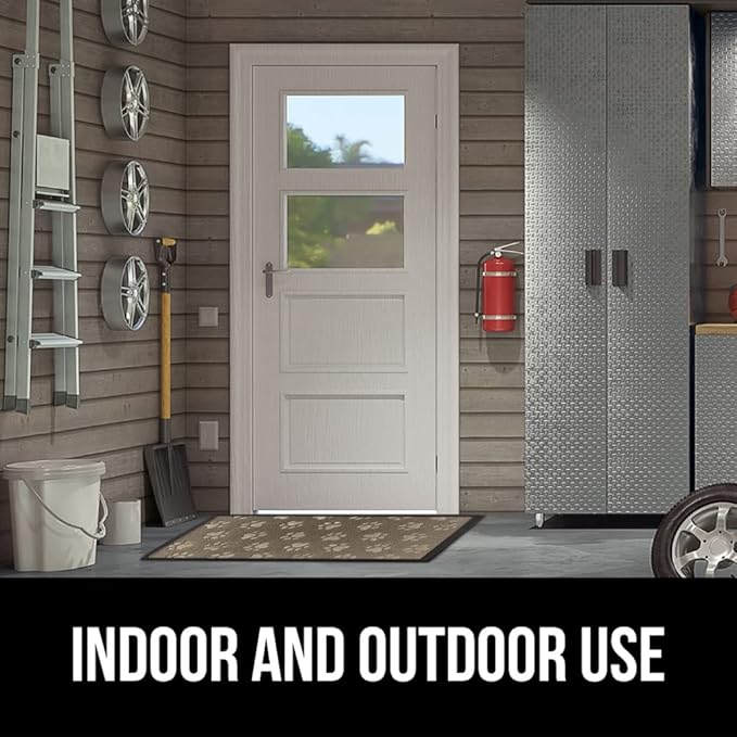 GORILLA GRIP 100% Waterproof All-Season WeatherMax Doormat US Designed Natural Rubber, Stain and Fade Resistant, Low Profile Indoor Outdoor Door Mats, Easy Clean Patio Mat, 17x29, Tan Pawprints