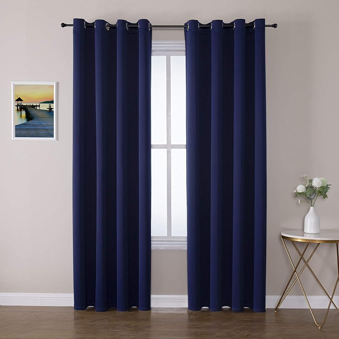 ChrisDowa Blackout Curtains 90 Inches Long 2 Panels Set for Living Room, Grommet Thermal Insulated Room Darkening Curtains for Bedroom (Navy Blue, 52 x 90 Inch)