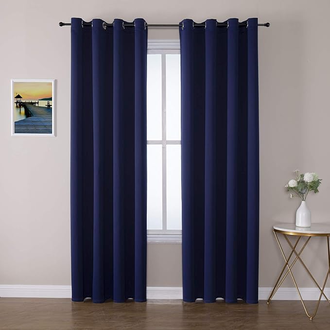 ChrisDowa Grommet Blackout Curtains for Bedroom and Living Room - 2 Panels Set Thermal Insulated Room Darkening Curtains (Navy Blue, 52W x 72L)