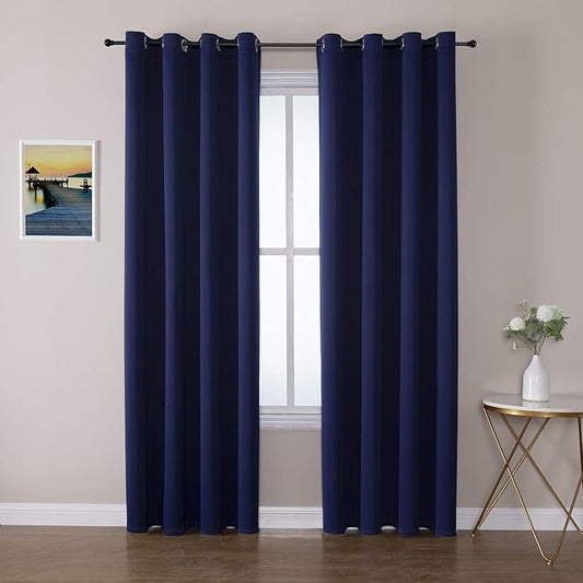 ChrisDowa Grommet Blackout Curtains for Bedroom and Living Room - 2 Panels Set Thermal Insulated Room Darkening Curtains (Navy Blue, 52W x 95L )in
