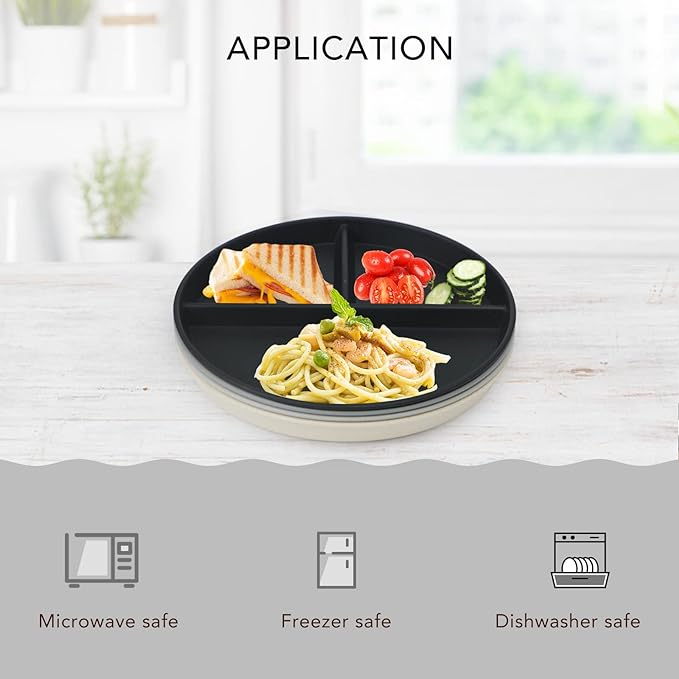 greenandlife 9 Inch (4PCS) Unbreakable Divided Plates for Kids Adults, Dishwasher & Microwave Safe Compartment Plate, Lightweight Reusable Plastic Portion Control Plates, BPA Free and Healthy