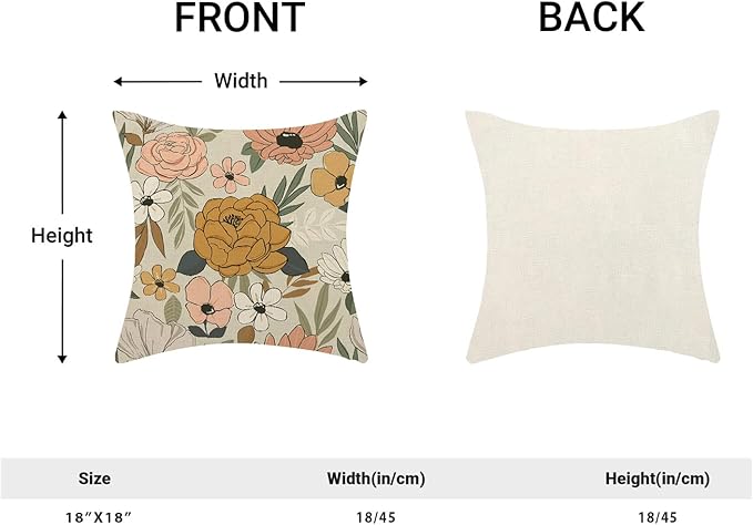 CXMEIFLY Spring Floral Pillow Covers 18 x 18 Inch Set of 2 for Vintage Mustard Yellow Pink Flowers Decor Throw Pillows Plant Cream Outdoor Decorative Cushion Cases for Couch Bed Decorations