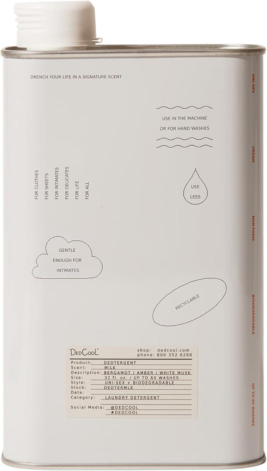 DedCool Liquid Laundry Dedtergent (Milk, 32 fl oz) Luxurious Fragrance, Scented, Removes Stains, Ideal for 60 Washes, Infused with Natural Essential Oils, Vegan, Non-Toxic, Cruelty & Dye Free