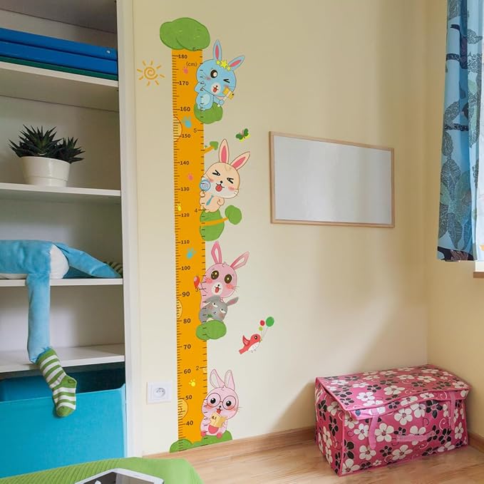 Cute Rabbits Self-adheve Vinyl Nursery Wall Decal Baby Growth Chart Sticker for Bedroom Play Room