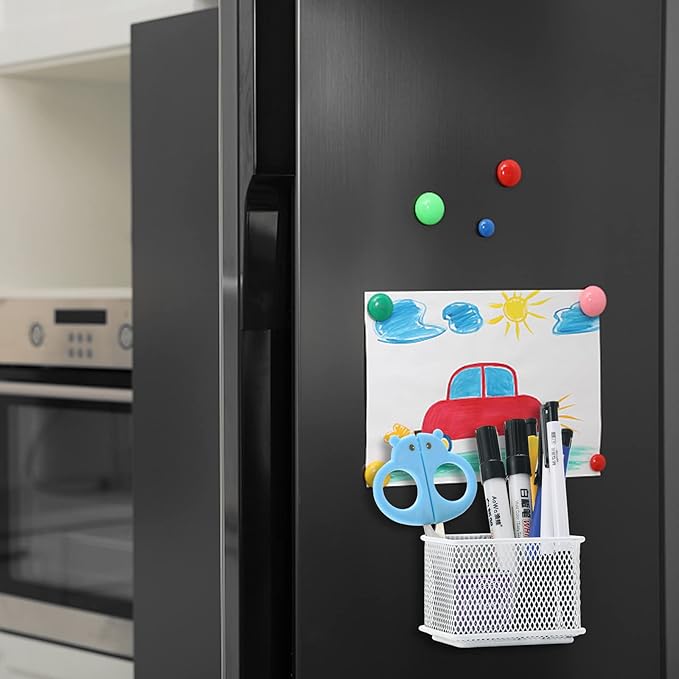 dedoot 2 Pack Pen Holder, 3.45x2.3x2.6inch Magnetic Basket Locker Organizer Metal Mesh Pencil Memo Holder for Whiteboard, Fridge, Desk, Offices,White