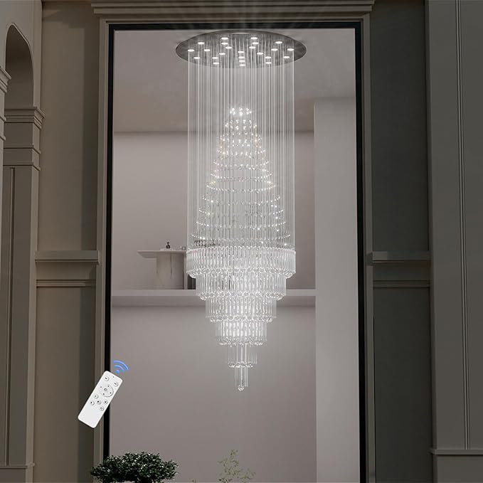 Flashing God D48''X H120''High Ceiling Chandelier Crystal Raindrop Chandeliers Large Villa Chandelier Entrance Foyer Hight Ceiling Lighting LED Dimmable 2700K-4500K-6000K 24 LED Bulbs Include