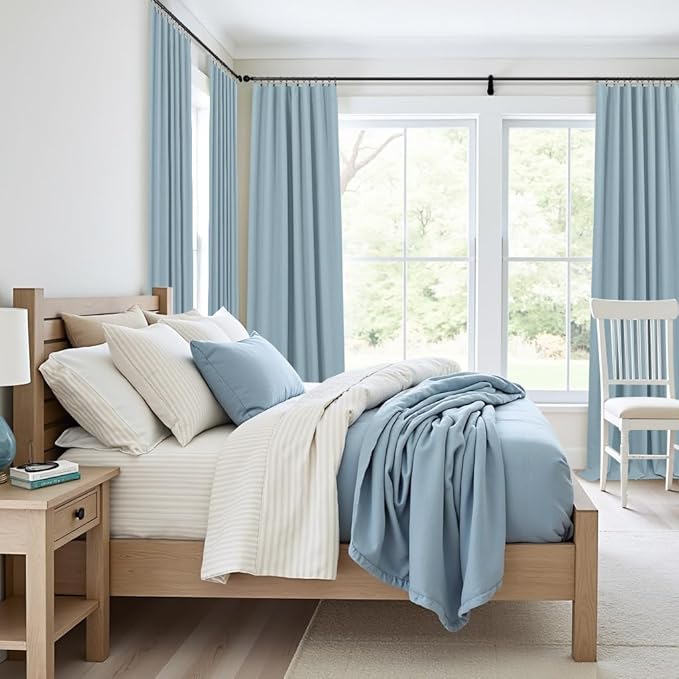 Extra Long Blackout Light Blue Curtains for Living Room 108 Inch Length Insulating Sound Proof Wide Drape for Window Treatments Curtain for Patio Sliding Glass Doors Doorway Hallway 2 Panel Stone Blue