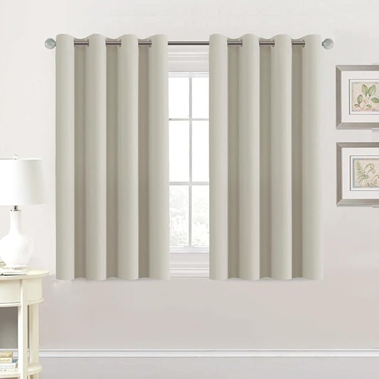 H.VERSAILTEX Premium Blackout Thermal Insulated Room Darkening Curtains for Bedroom/Living Room - Classic Grommet Top (2 Panels, Ivory/Cream, 52 Inch by 45 Inch)