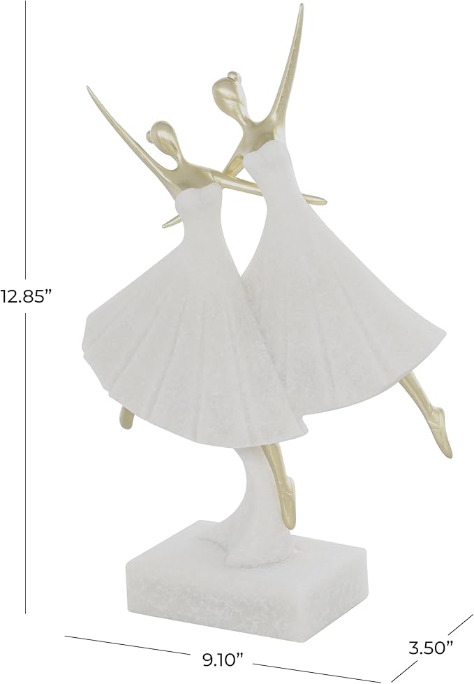 Deco 79 Polystone Dancer Decorative Sculpture Ballet Home Decor Statue with Gold Accents, Accent Figurine 9" x 4" x 13", Cream