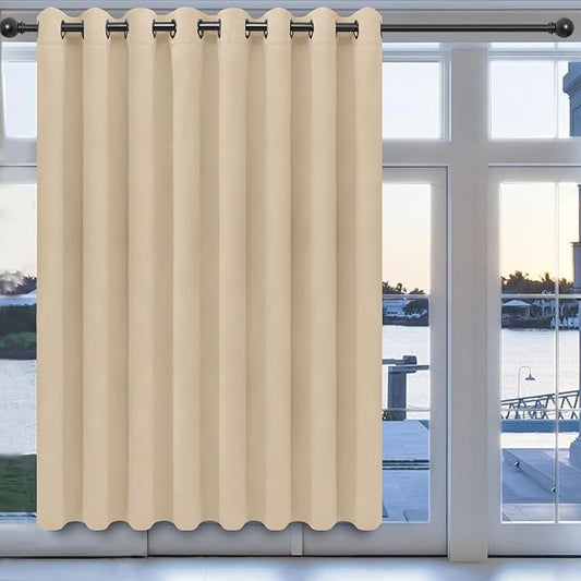 Easy-Going Blackout Door Curtains for Bedroom, Solid Thermal Insulated Grommet and Noise Reduction Window Drapes, Room Darkening Curtains for Living Room, 1 Panel (100x84 in, Beige)