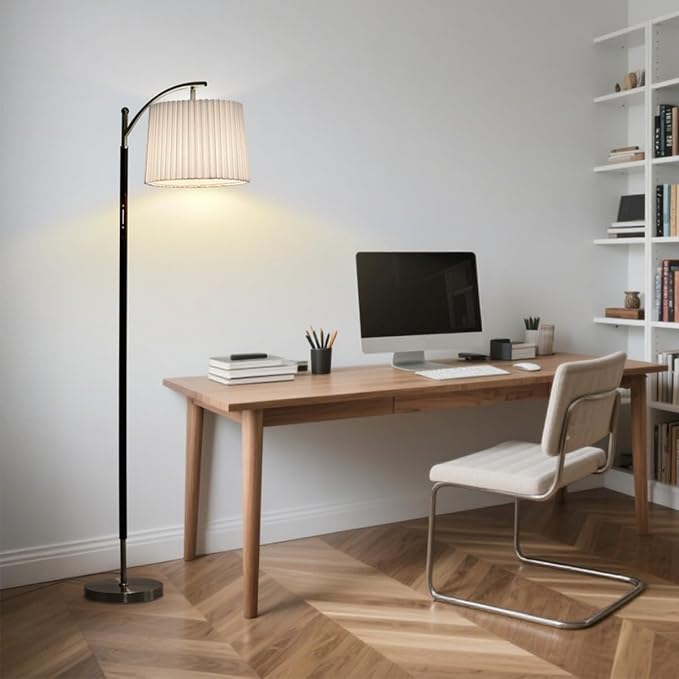 Floor Lamp, LED Floor Lamp with APP & Remote & Touch Control, Stepless Color Temperatures and Brightness, Tall Standing Lamp with Pleated Lampshade for Living Room, Bedroom, Office(Black Nickel)