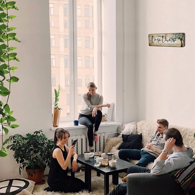 Family Art Decor Inspirational Quotes Wall Hanging Sign - Together is Our Favorite Place to Be - Motivational Home Art Decor Wood Plaque Sign 16"x5"