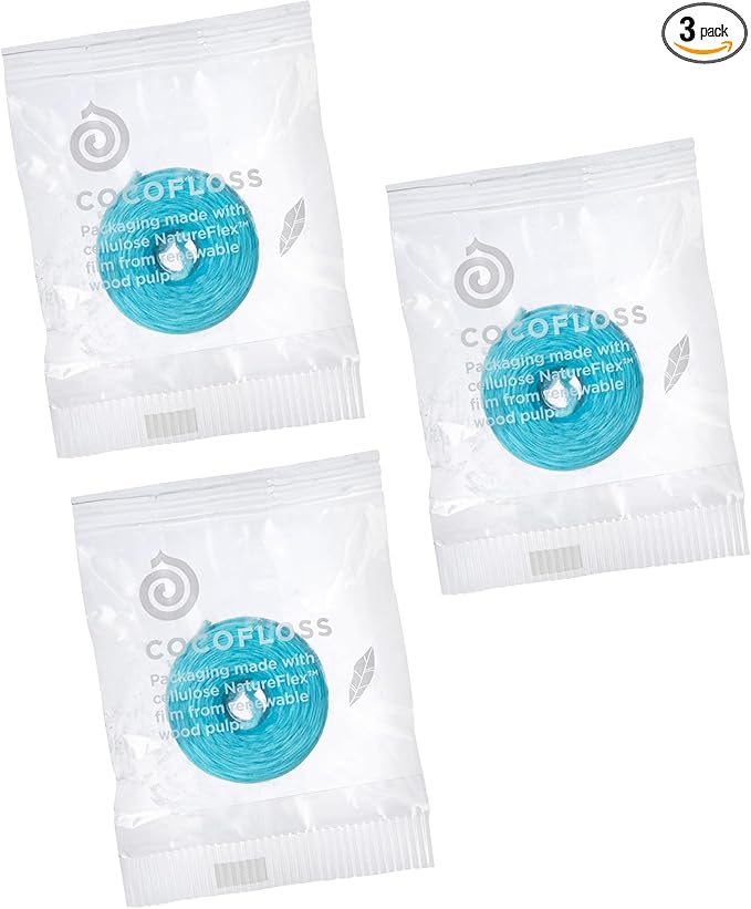 Cocofloss Woven Dental Floss, Refills Set, Dentist-Designed Oral Care, Mint, Waxed, Expanding, Vegan, Kid-Friendly String Floss with Coconut Oil, 3 Refill Spools (33 yd Each)