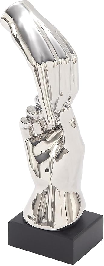 Deco 79 Polystone Hands Decorative Sculpture Home Decor Statue, Accent Figurine 5" x 4" x 13", Silver