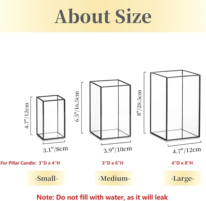 Glass Hurricane Candle Holder Large - Hewory 6pcs Black Rectangle Flower Holders Centerpiece for Table, Tall Floor Square Pillar Candle Lantern for Wedding, Anniversary, Party, Fireplace, Dining Room