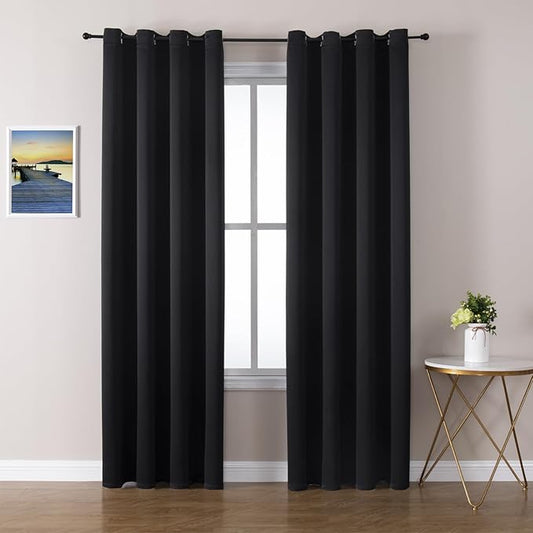 ChrisDowa Blackout Curtains 120 Inches Long 2 Panels Set for Living Room, Grommet Thermal Insulated Room Darkening Curtains for Bedroom (Black, 52 x 120 Inch)