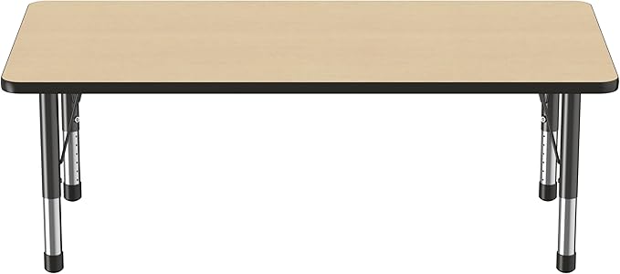 FDP Rectangle Activity School and Classroom Kids Table (30 x 60 inch), Toddler Legs, Adjustable Height 15-24 inches - Maple Top and Black Edge