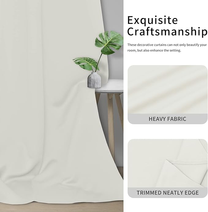 Easy-Going Blackout Curtains for Bedroom, Solid Thermal Insulated Grommet and Noise Reduction Window Drapes, Room Darkening Curtains for Living Room, 2 Panels(46x63 in, Ivory)