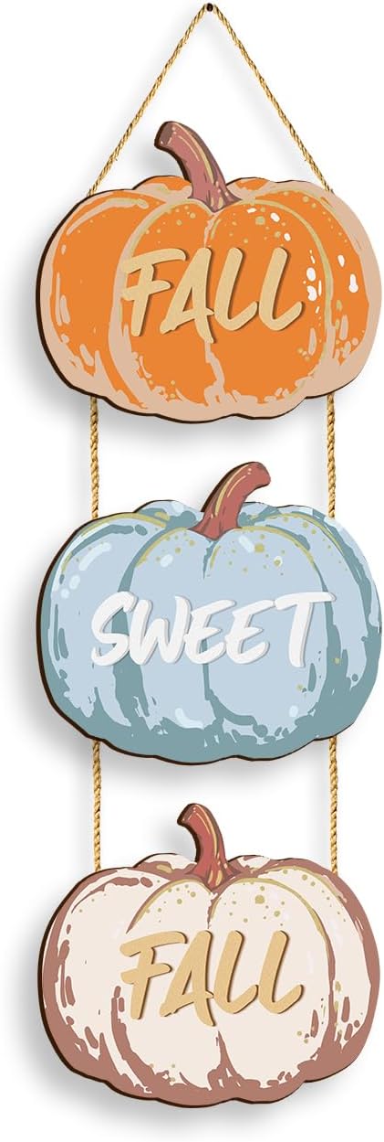 COLOR VALLEY ART Fall Pumpkin Welcome Sign Hello Fall Wood Hanging Decoration Autumn Wooden Signs Rustic Thanksgiving Decorative for Porch Home Wall Indoor Outdoor Decor, 9.8L''x8.6W''*3Pcs(Fall Pumpkins)