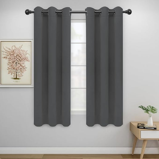 Easy-Going Blackout Curtains for Bedroom, Solid Thermal Insulated Grommet and Noise Reduction Window Drapes, Room Darkening Curtains for Living Room, 2 Panels (34x63 in, Gray)