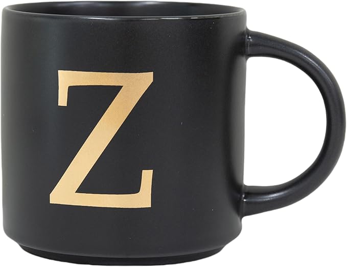 COLLECTIVE HOME - Monogram Ceramic Mugs, 15 oz Golden Initial Black Coffee Cups, Elegant Alphabet Tea Mugs, Elegant Personalized Mug with Gift Box, Unique Mug with Double Side Capital Lette (Z)