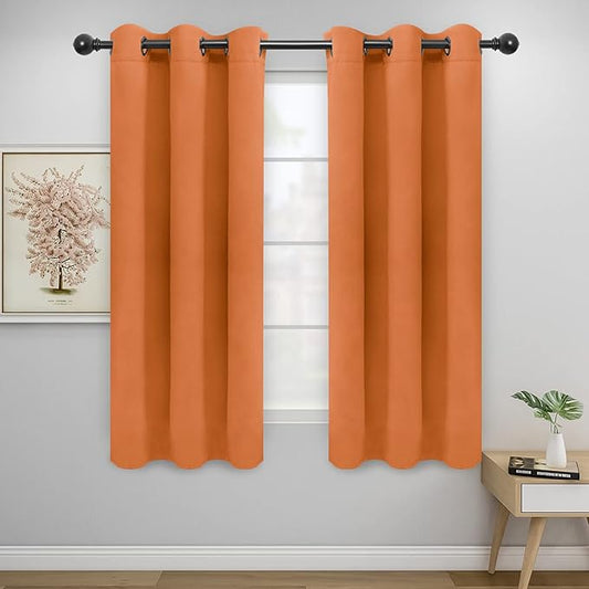 Easy-Going Blackout Curtains for Bedroom, Solid Thermal Insulated Grommet and Noise Reduction Window Drapes, Room Darkening Curtains for Living Room, 2 Panels(42x63 in, Orange)