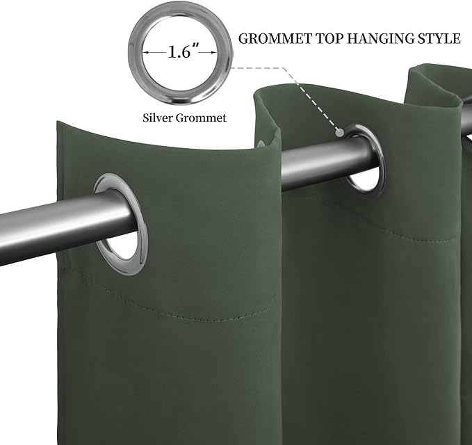 Easy-Going Blackout Curtains for Bedroom, Solid Thermal Insulated Grommet and Noise Reduction Window Drapes, Room Darkening Curtains for Living Room, 2 Panels (52x84 in,Greyish Green)