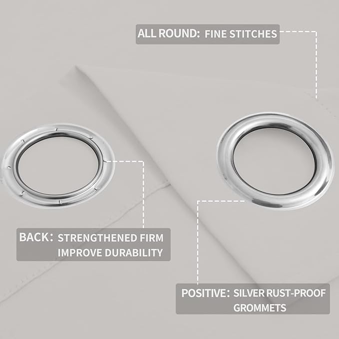 Easy-Going Blackout Curtains for Bedroom, Solid Thermal Insulated Grommet and Noise Reduction Window Drapes, Room Darkening Curtains for Living Room, 2 Panels (52x63 in, Light Linen)