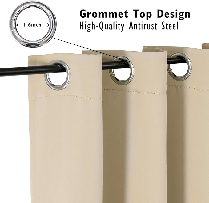 ChrisDowa Blackout Curtains 70 inches Wide for Bedroom - 2 Panels Set Extra Wide Grommet Thermal Insulated Room Darkening Curtains for Living Room (Biscotti Beige, 70 x 63 Inch)