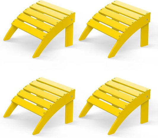 GREENVINES Adirondack-Ottoman | Set of 4 | HDPE Plastic | Outdoor Footrest | All Weather | Foot Rest | Foot Stool | Yellow | for Adirondack Chair | for Patio Backyard Pool