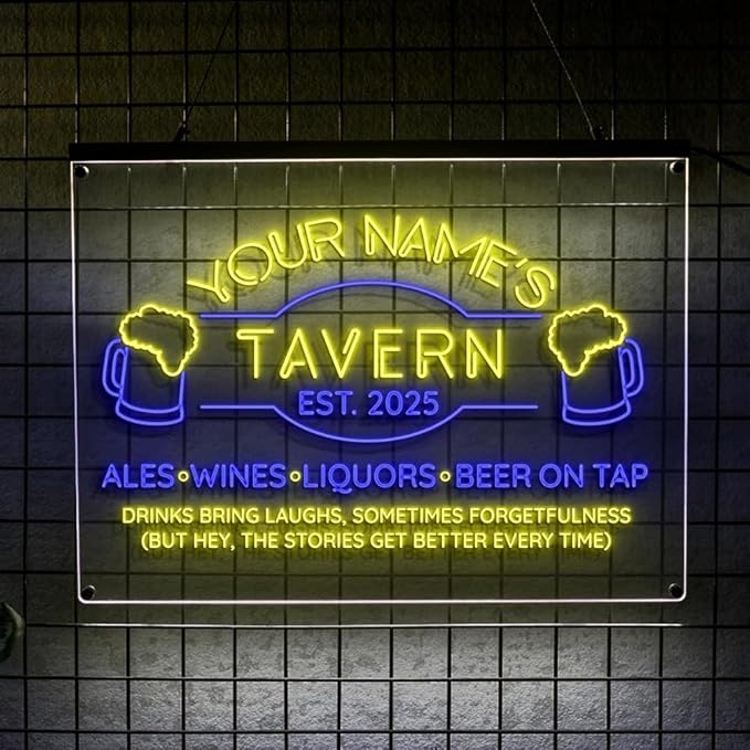 Custom Bar Neon Sign Beer Home Bar Lights Man Cave Acrylic Table LED Personalized Name Tavern Lighted Signs for Men Restaurant Coffee Workshop Garage Poker Signs Gifts