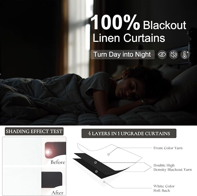Cute Blackout Curtains for Nursery Bedroom Aesthetic Modern Neutral White Black Out Curtain for Sliding Glass Doors 102 Inch Long 2 Panel Light Draft Blocking Heavy Duty Lined Linen Cottage Core Drape